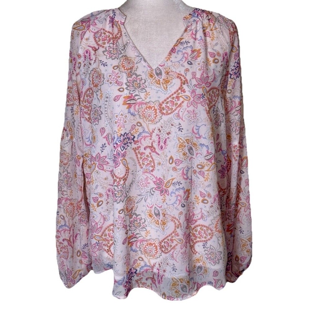 Women's Spring Boho Floral Paisley Blouse Long Sleeve Casual Chic Cottagecore M